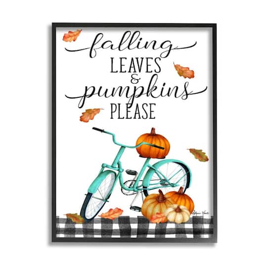 Stupell Industries Fall Leaves Pumpkin & Turquoise Bicycle Black Framed Wall Art